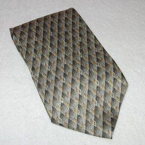 100% Silk Tie Green & Tan Geometric Design